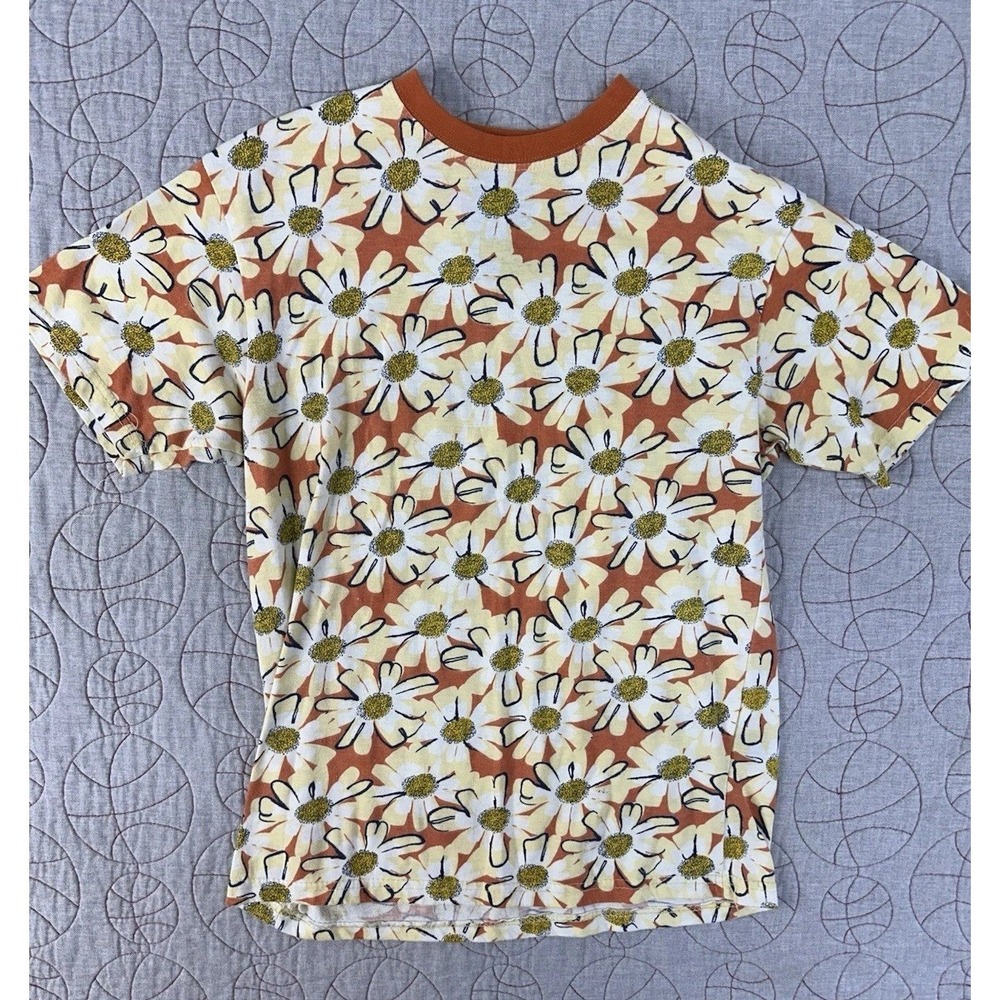 Men's Super‎ Massive Daisy Short Sleeve Yellow-Burnt Orange T Shirt Size Medium
